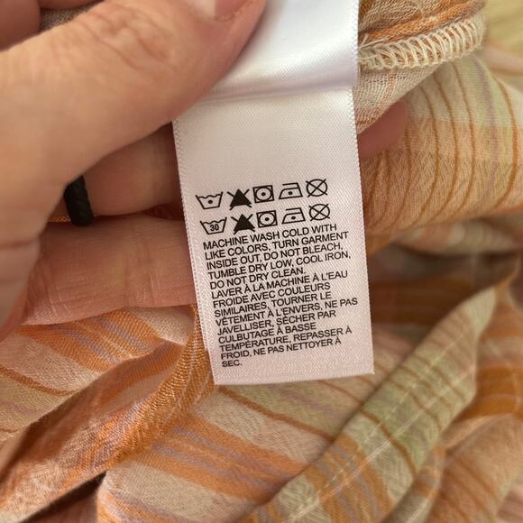 Lucky Brand Top Small Peach Blouse Tank Plaid Ruffle Flowy Rodeo Coastal Cowgirl - Picture 9 of 9